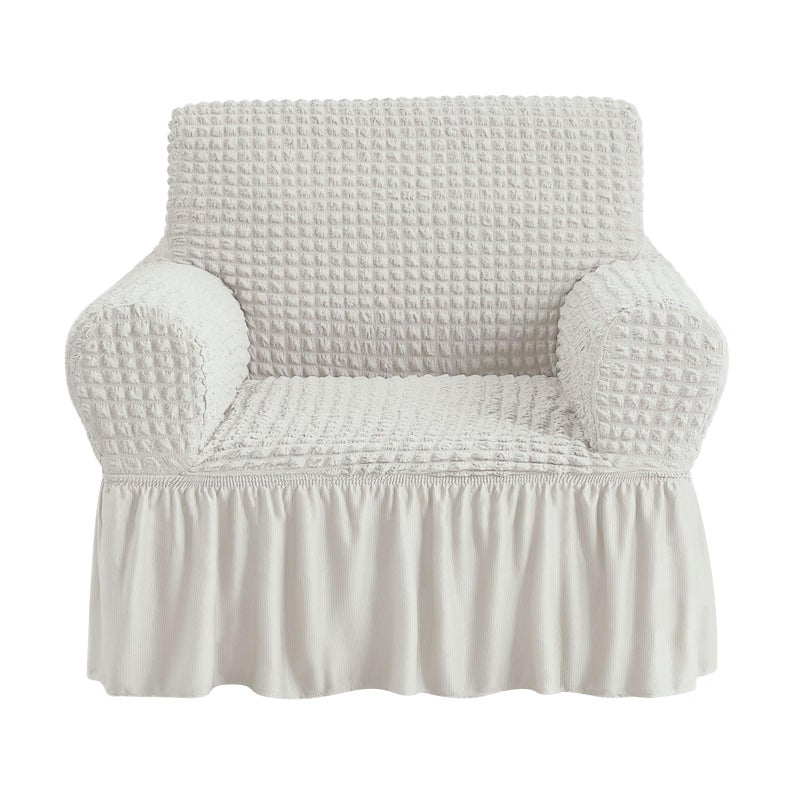 NICEEC Armchair Slipcover Ivory Armchair Covers 1 Piece Easy Fitted Sofa Couch Cover Universal High Stretch Durable Furniture Protector with Skirt Country Style (1 Seater Ivory) - Image 1